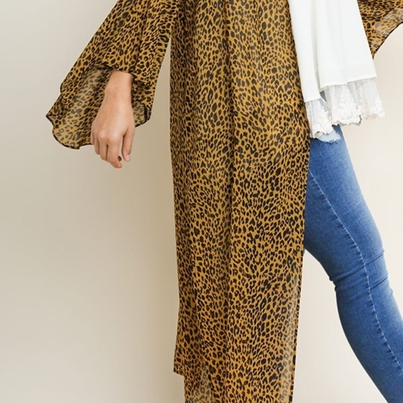 NWT Umgee Leopard Print Sheer Kimono Cardigan - Picture 4 of 8